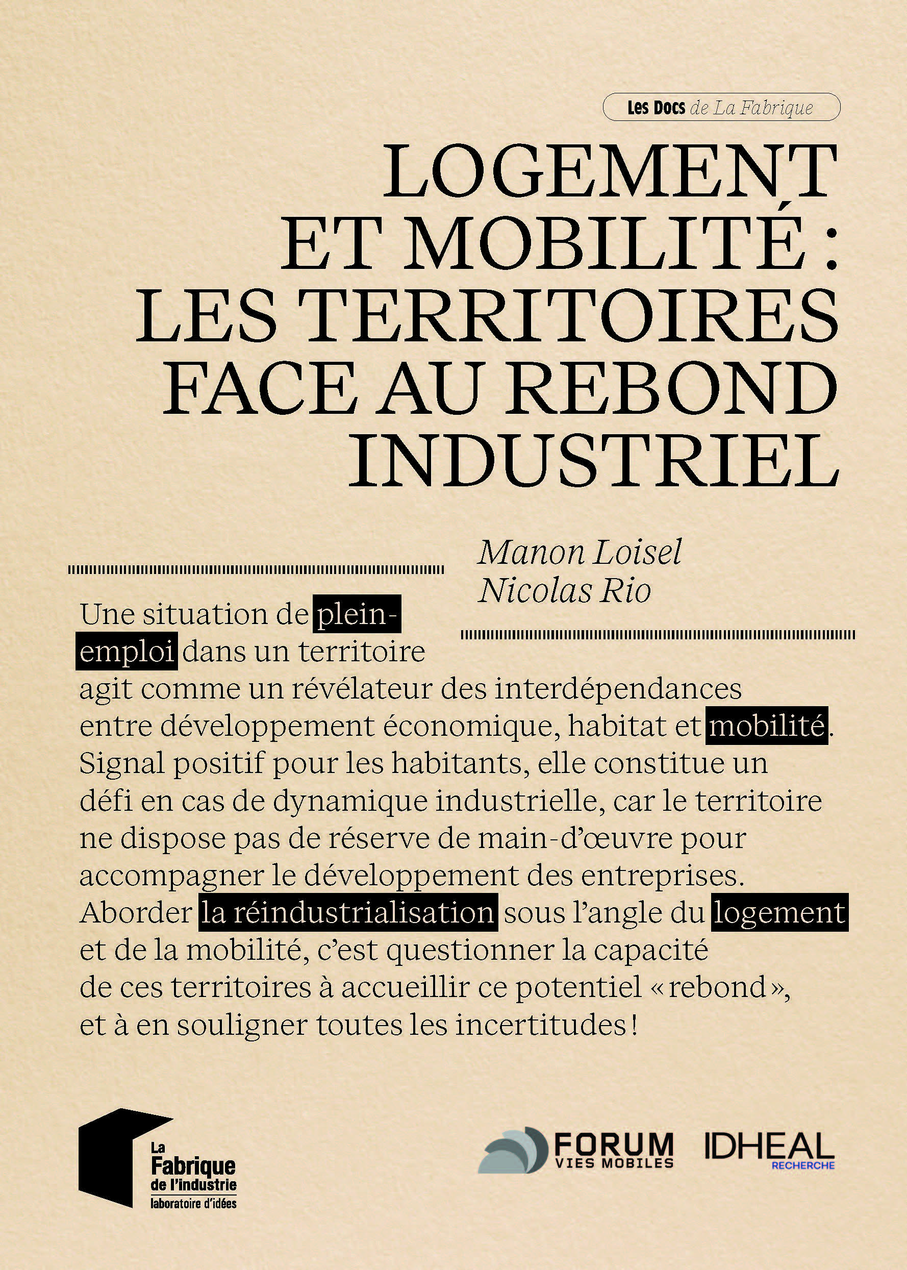Couverture de « Logement et mobilité : les territoires face au rebond industriel », Manon Loisel, Nicolas Rio